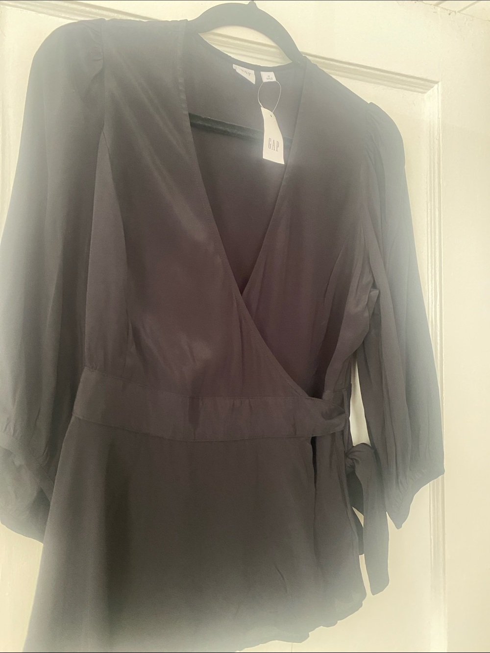 GAP Black Wrap Blouse Dress with Tie Waist